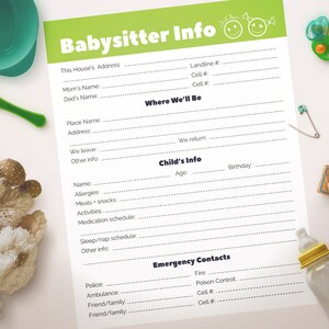 Babysitter Notes Printable, Babysitter Info Sheet, Babysitter Printable ...