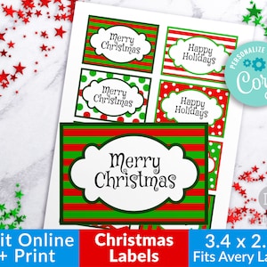 Christmas Labels Printable, Editable Christmas Tags, Customizable Christmas Gift Labels, Christmas Food Labels Template Instant Download