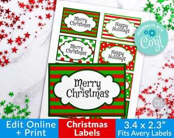 Christmas Labels Printable, Editable Christmas Tags, Customizable Christmas Gift Labels, Christmas Food Labels Template Instant Download