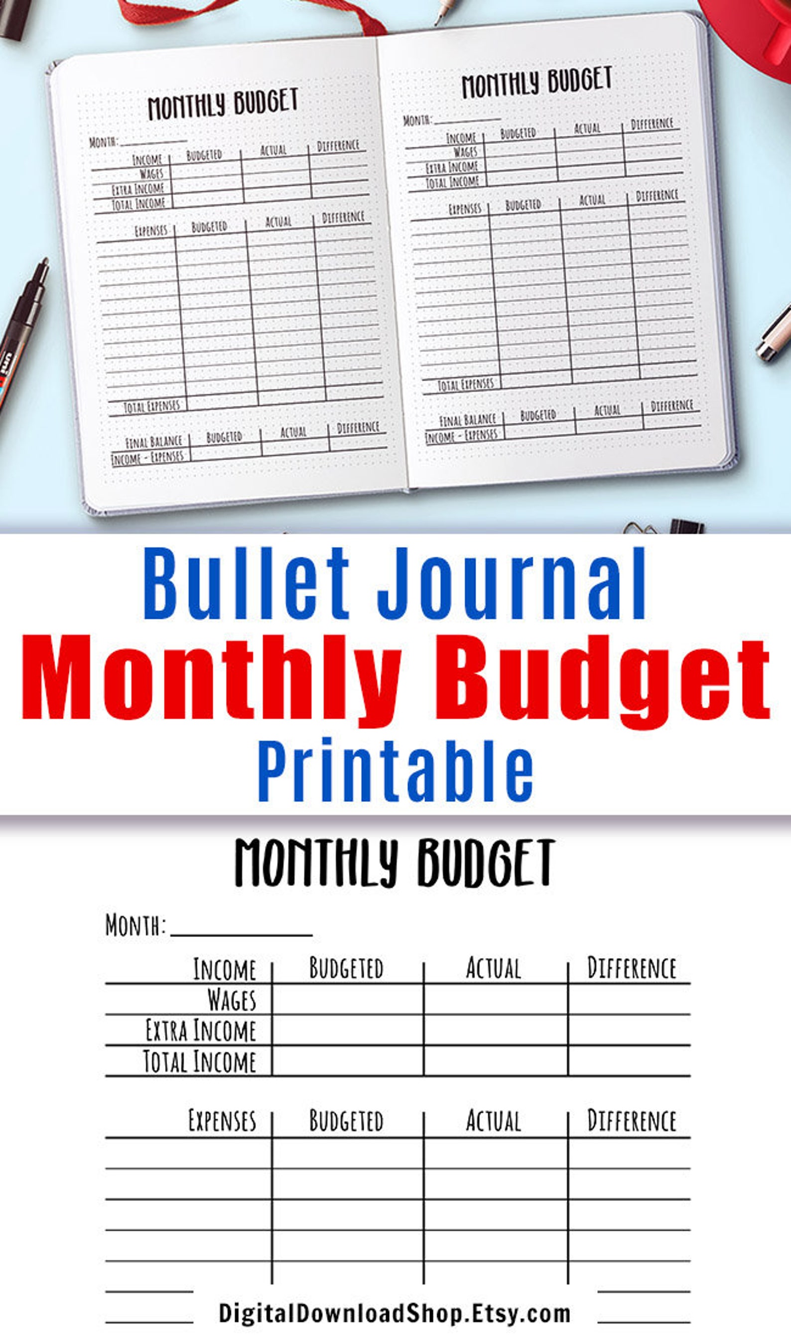 Monthly Budget Printable Bullet Journal Budget Printable | Etsy