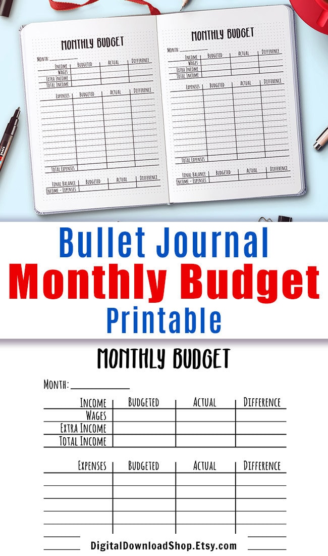Monthly Budget Printable Bullet Journal Budget Printable | Etsy