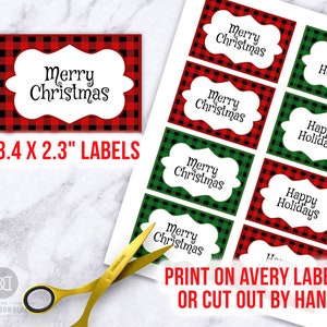 Buffalo Check Christmas Labels Template Printable Editable | Etsy