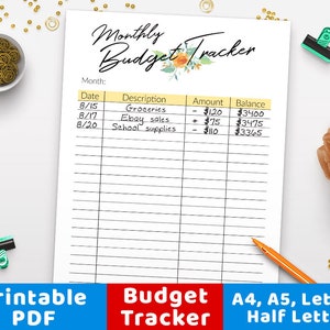 Monthly Budget Tracker Printable Watercolor, Budget Planner Printable, Monthly Household Budget Form, Finance Planner, Money Tracker, PDF