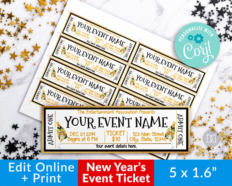 New Year's Eve Event Ticket Template Printable New Etsy