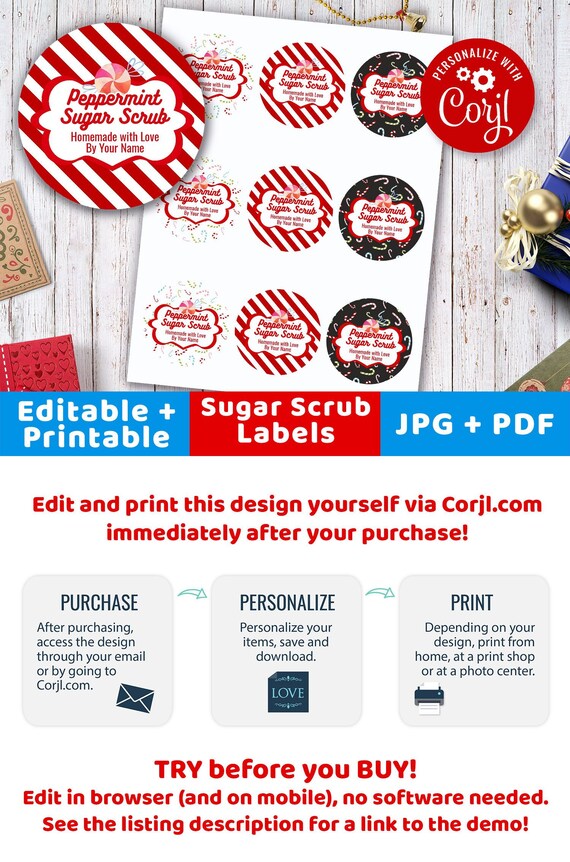 Sugar Scrub Labels Peppermint Editable Printable Christmas | Etsy