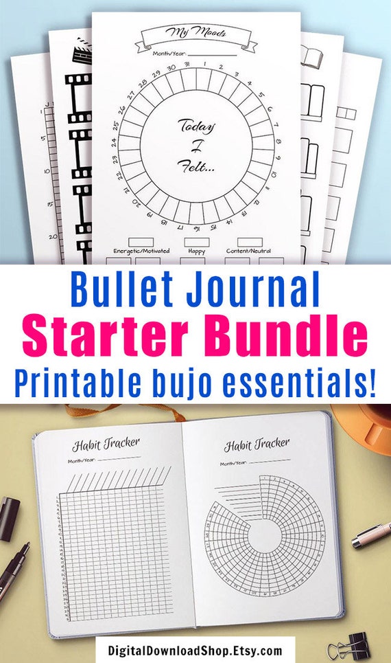 Bullet Journal Printables Starter Kit, Mood Trackers, Habit Trackers, Daily  Log, Movies to Watch, Books to Read, Sleep Tracker, Workout Log 