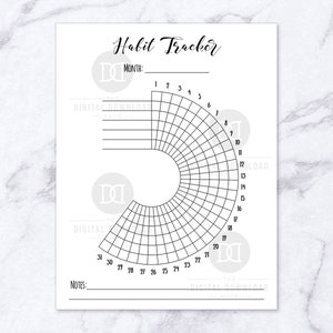 Bujo Journal Habit Tracker Printable Half Circle Radial - Etsy