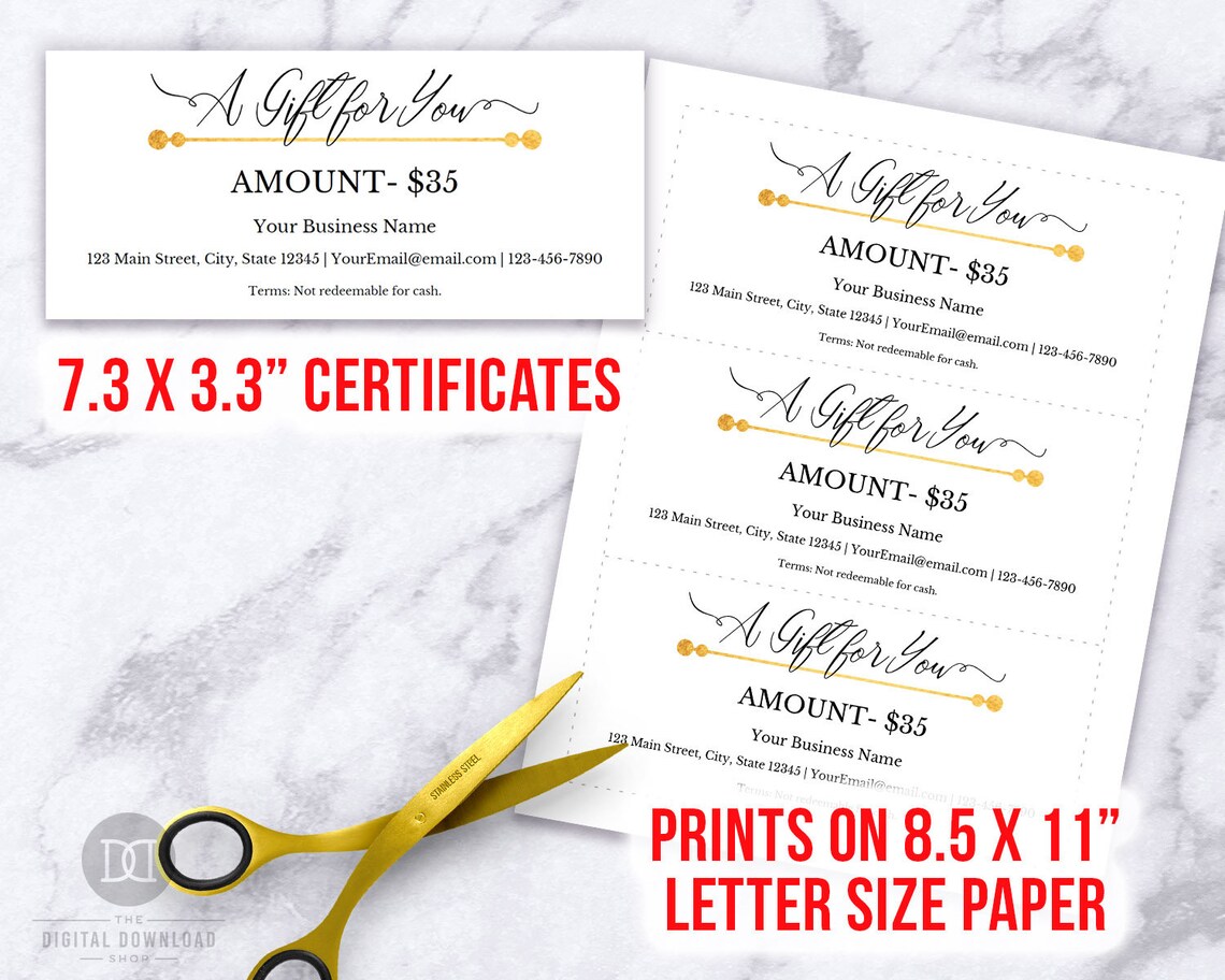 Gift Certificate Printable Gold Business Gift Certificate | Etsy