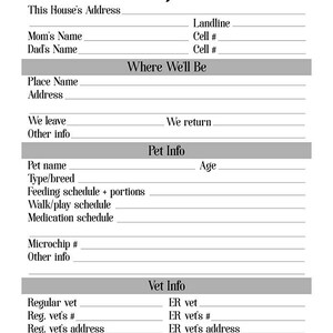 Sitter Printables, Babysitter Printable, House Sitter Info, Pet Sitter ...