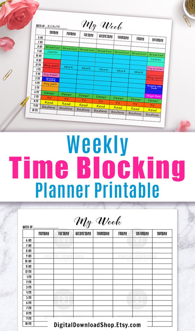 Time Blocking Planner Printable Weekly Planner, Time Blocking Printable, Undated Hourly Planner, Hourly Schedule, Time Management Planner image 5