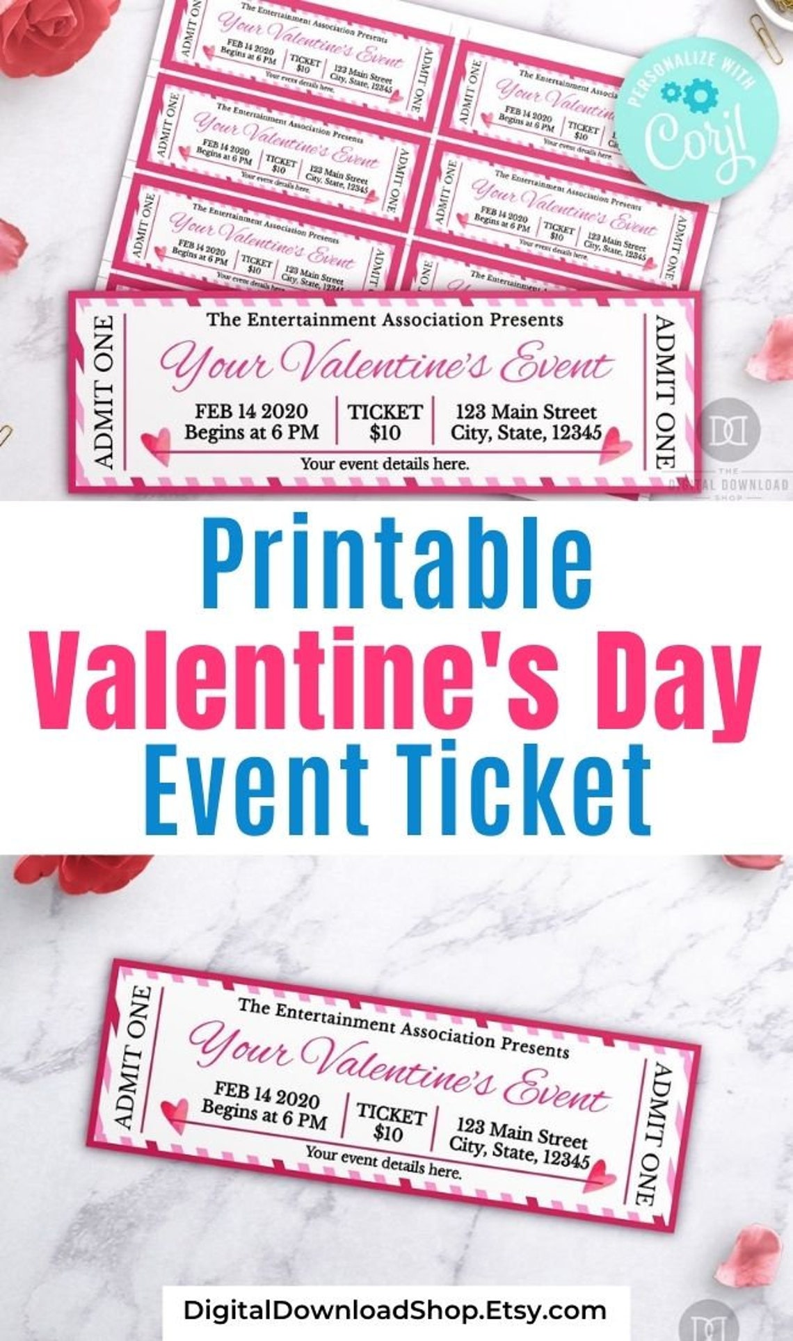 Valentine's Day Event Ticket Template Printable Hearts | Etsy