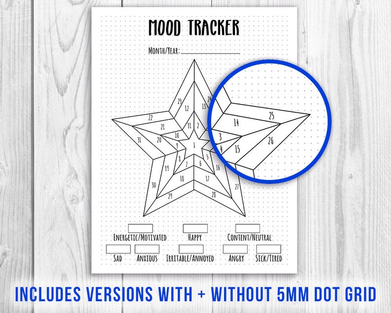Star Bujo Journal Mood Tracker Printable, Anxiety Tracker Printable ...
