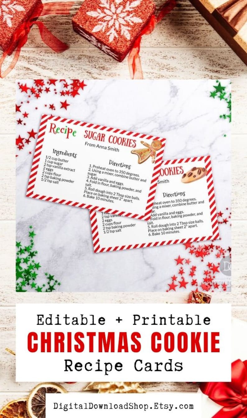 Christmas Cookie Recipe Card Printable Editable Christmas | Etsy
