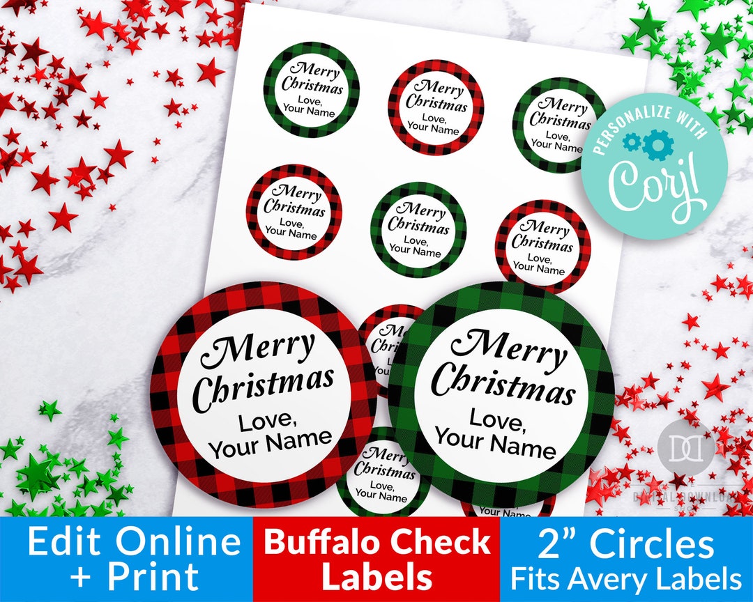 Christmas Buffalo Check Labels Editable Round Printable - Etsy