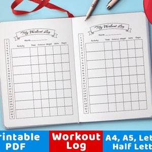 Bujo Journal Workout Log, Exercise Tracker, Bujo Printable Planner ...