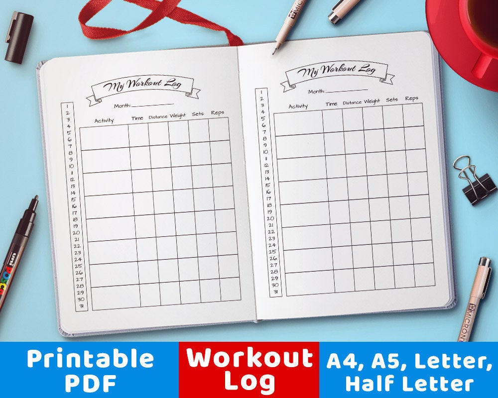 Bullet Journal Workout Log Exercise Tracker Bujo Printable | Etsy