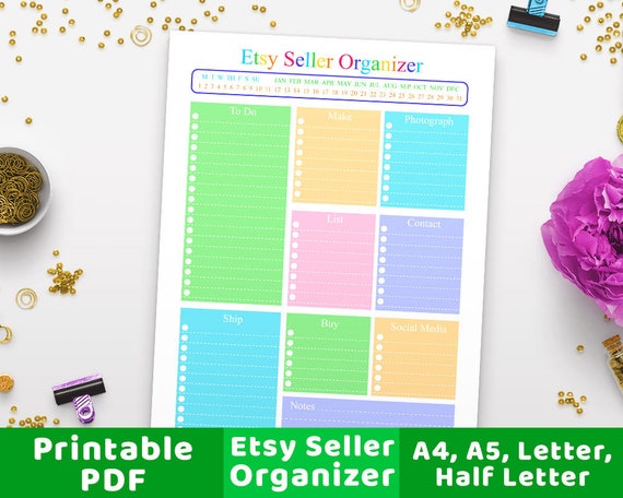 Etsy Seller Planner Printable, Business Planner, Work Day Planner, Work Day Organizer, Work Plan Printable, Producivity Planner Inserts
