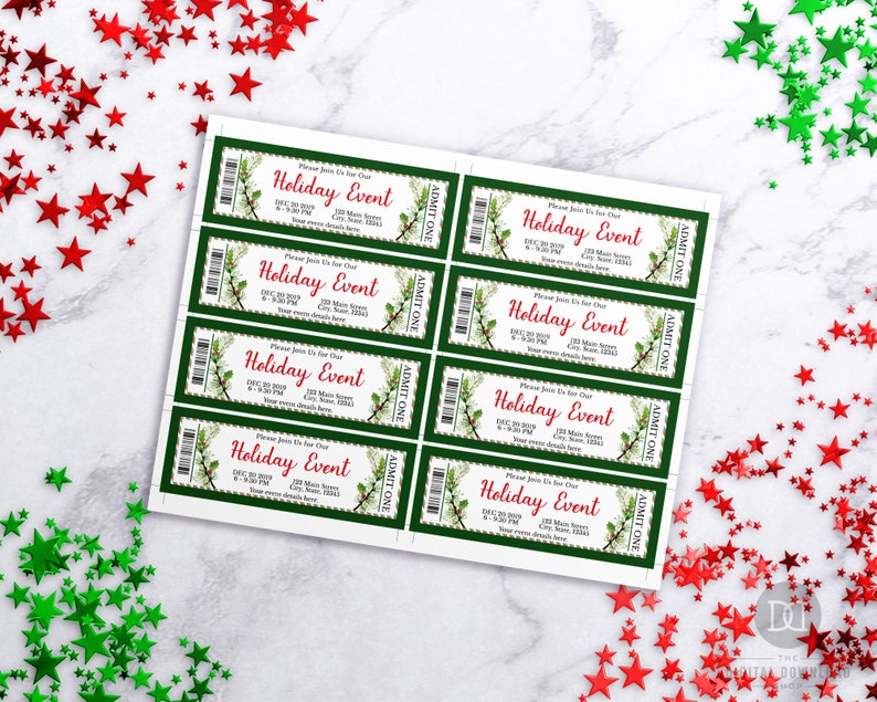 Holiday Event Ticket Printable Editable Ticket Templates - Etsy