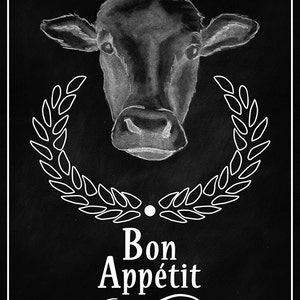 Cow Bon Appetit Sign, Chalkboard Art Sign, Printable Wall Art, Farmhouse Style, Cow Art, Modern Farmhouse, Kitchen Art, Dining Room Wall Art image 2
