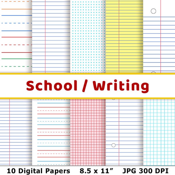 primary writing paper with dotted lines School Digital Papers, Handwriting Practice, Back to School, Lined Journal Paper, Dot Grid Printable, Preschool Paper, Graph Paper Journal