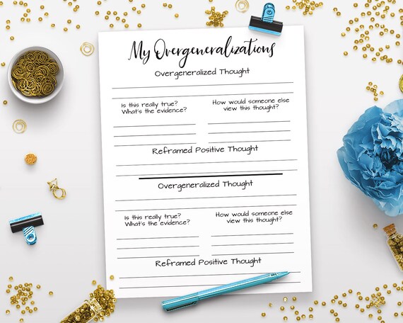 Anxiety Worksheet Printable Overgeneralized Thought Etsy