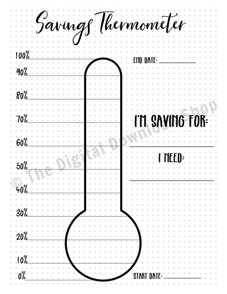 Savings Thermometer Printable, Bullet Journal Savings Goal Thermometer Tracker, Emergency Fund Savings Chart, Vacation Savings, Bujo Insert image 4