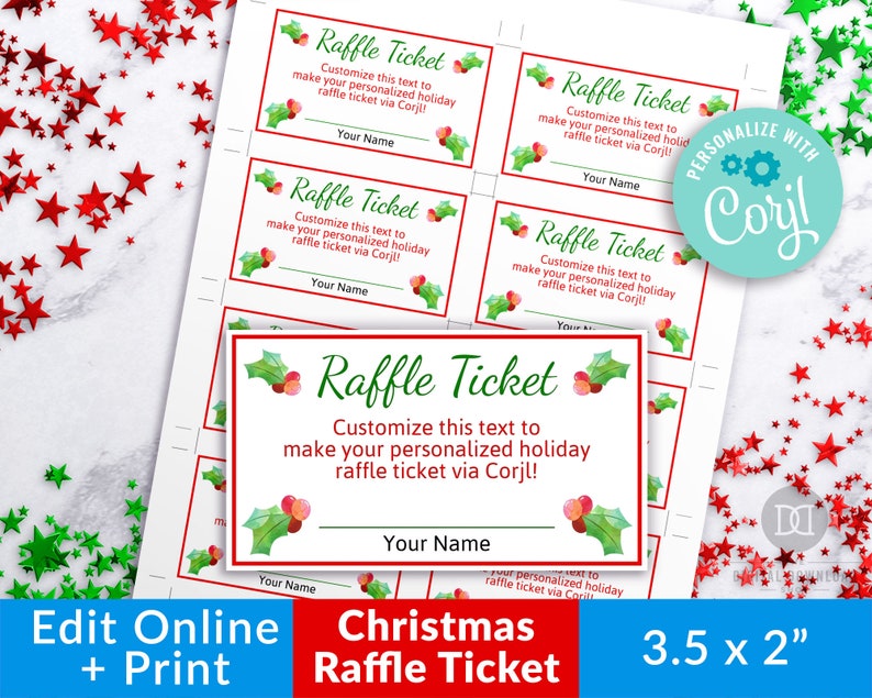 christmas raffle ticket template editable holiday printable etsy