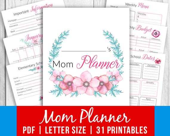 mom planner printable printable mom binder home management etsy