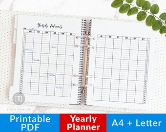Yearly Planner Printable- Vertical, Year at a Glance Printable, Undated Yearly Agenda, Undated Calendar Printable, Open Dated Planner PDF
