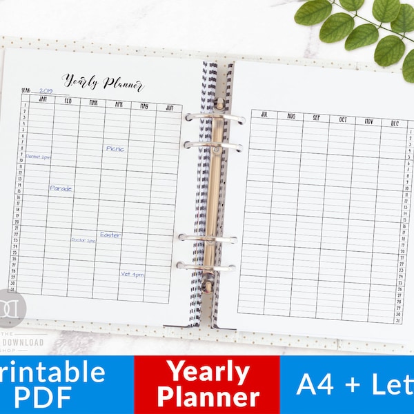 Yearly Planner Printable- Vertical, Year at a Glance Printable, Undated Yearly Agenda, Undated Calendar Printable, Open Dated Planner PDF