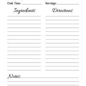 Recipe Sheet Printable Recipe Page Template Blank Recipe - Etsy