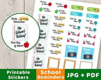 Schooljaarstickers, schoolstickers, terug naar school, Bullet Journal-stickers Afdrukbare plannerstickers, schoolevenementen, studentenplanner
