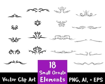 18 Small Flourish Clipart,  Frame Corner Clipart, Wedding Clipart, Corner Flourish, Text Divider Clipart, Border Clipart, Decorative Clipart