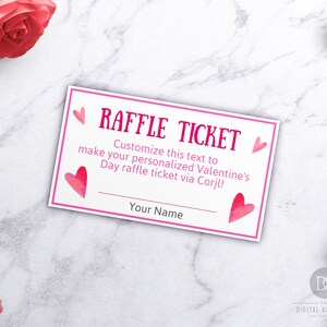 Valentine's Day Raffle Ticket Template Editable, Printable Valentine's ...