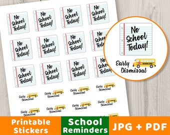 Geen schoolstickers, vroegtijdige ontslagstickers, Bullet Journal Stickers afdrukbare plannerstickers, schooljaarstickers, terug naar school
