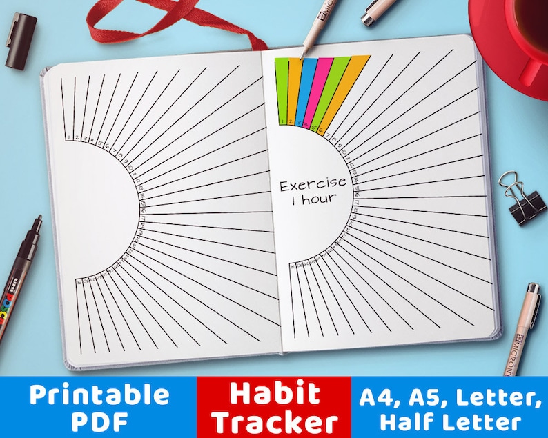 Bullet Magazine Pattern Tracker Printable- Sunlight, Circle Routine Tracker, Radial Routine Tracker, Behavior Planner, Bujo Inserts, Planner Inserts, PDFs graphic regarding Bullet Journal Habit Tracker Printable identified as Bullet Magazine Pattern Tracker Printable- Solar, Circle Pattern Tracker, Radial Practice Tracker, Behavior Planner, Bujo Inserts, Planner Inserts, PDFs