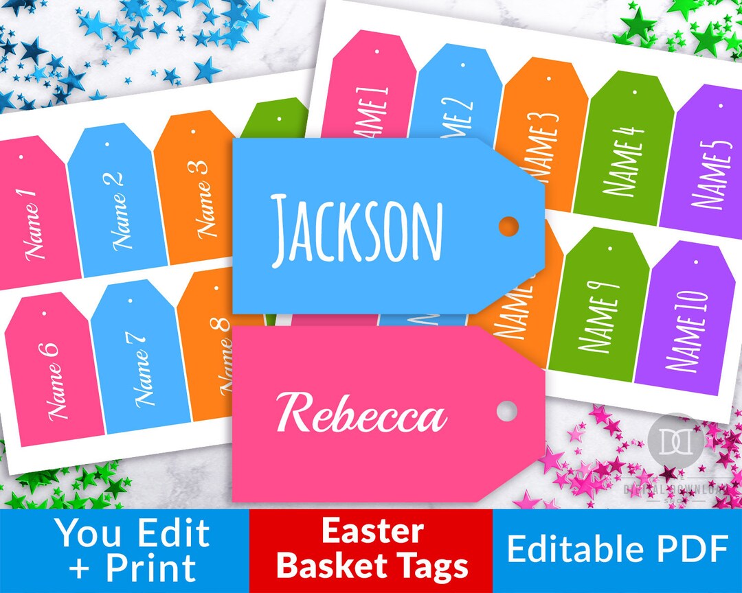 Easter Basket Tags Personalized Printable, Customized Easter Basket