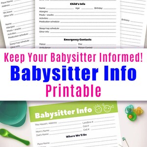 Babysitter Notes Printable, Babysitter Info Sheet, Babysitter Printable ...