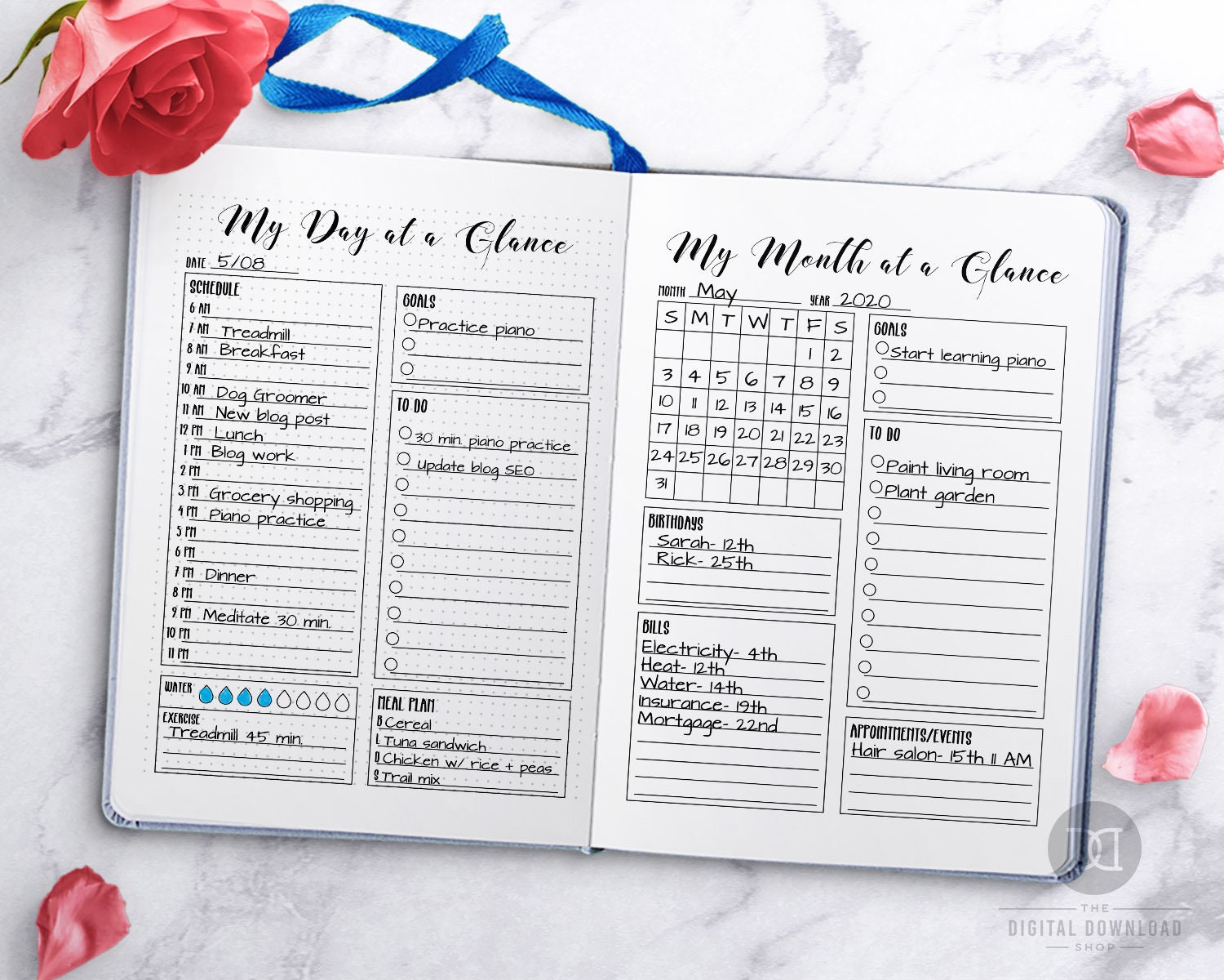 Day at a Glance Printable + Month at a Glance Bullet Journal Printable ...