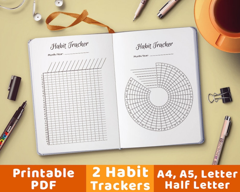 2 Bullet Magazine Printable Routine Trackers, Circle Practice Tracker, Radial Pattern Tracker, Behavior Tracker Chart, Routine Planner Inserts, PDFs image regarding Bullet Journal Habit Tracker Printable known as 2 Bullet Magazine Printable Behavior Trackers, Circle Behavior Tracker, Radial Practice Tracker, Routine Tracker Chart, Practice Planner Inserts, PDFs