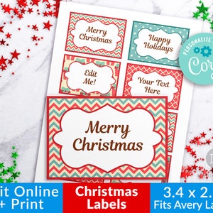Vintage Christmas Labels Template Printable Editable Retro | Etsy
