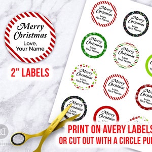 Christmas Labels Editable Round, Printable Christmas Tags, Personalized ...