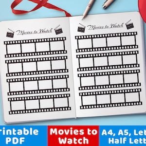 Bullet Journal Movies to Watch Planner Printable, Movie Tracker, Movie Log, Film Log, Printable Watch List, Bujo Printable Planner Insert