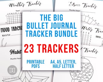 Bujo Journal Tracker Template Printable Bundle, Habit Tracker, Mood Tracker, Sleep Tracker, Stress Tracker, Bujo Printable Inserts PDF