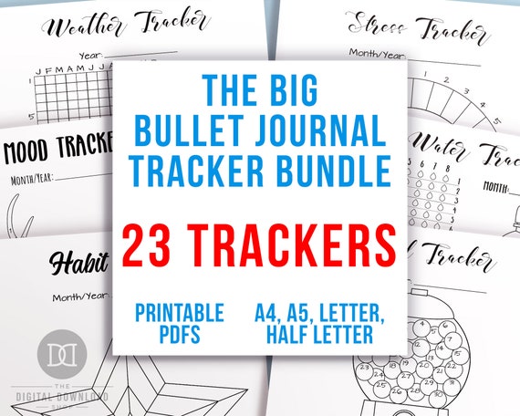 Bujo Journal Tracker Template Printable Bundle, Habit Tracker, Mood Tracker, Sleep Tracker, Stress Tracker, Bujo Printable Inserts PDF