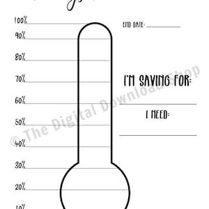 Savings Thermometer Printable, Bullet Journal Savings Goal Thermometer Tracker, Emergency Fund Savings Chart, Vacation Savings, Bujo Insert image 3