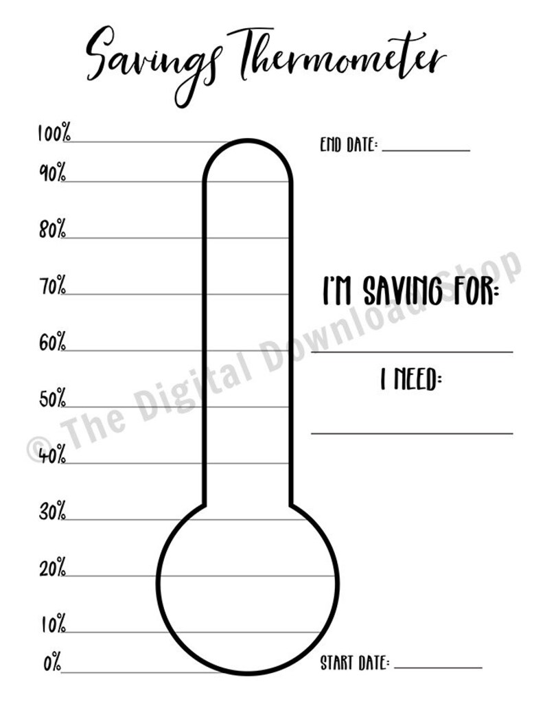 Savings Thermometer Printable, Bullet Journal Savings Goal Thermometer Tracker, Emergency Fund Savings Chart, Vacation Savings, Bujo Insert image 3