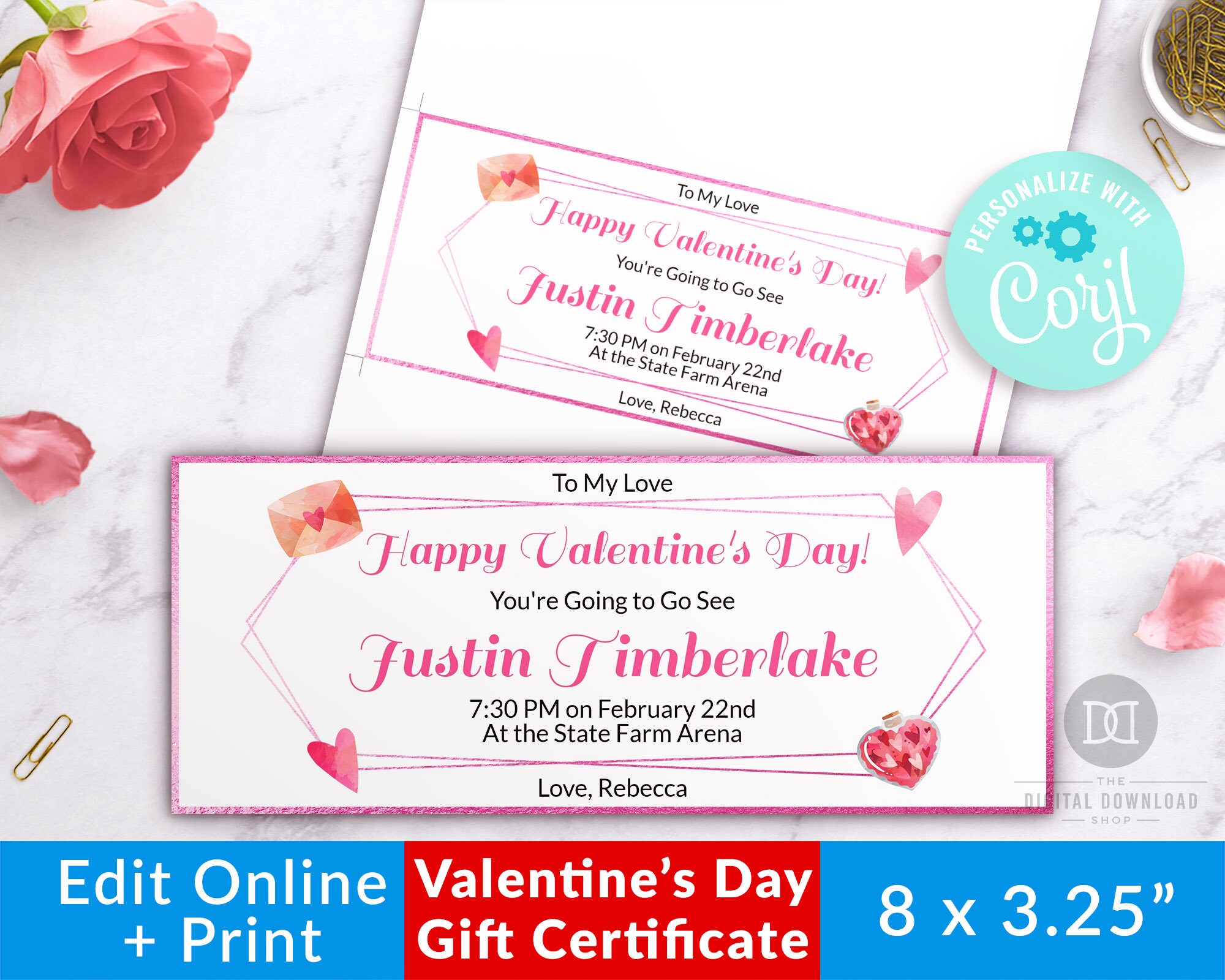 Valentine's Day Gift Certificate Printable Editable Gift Etsy