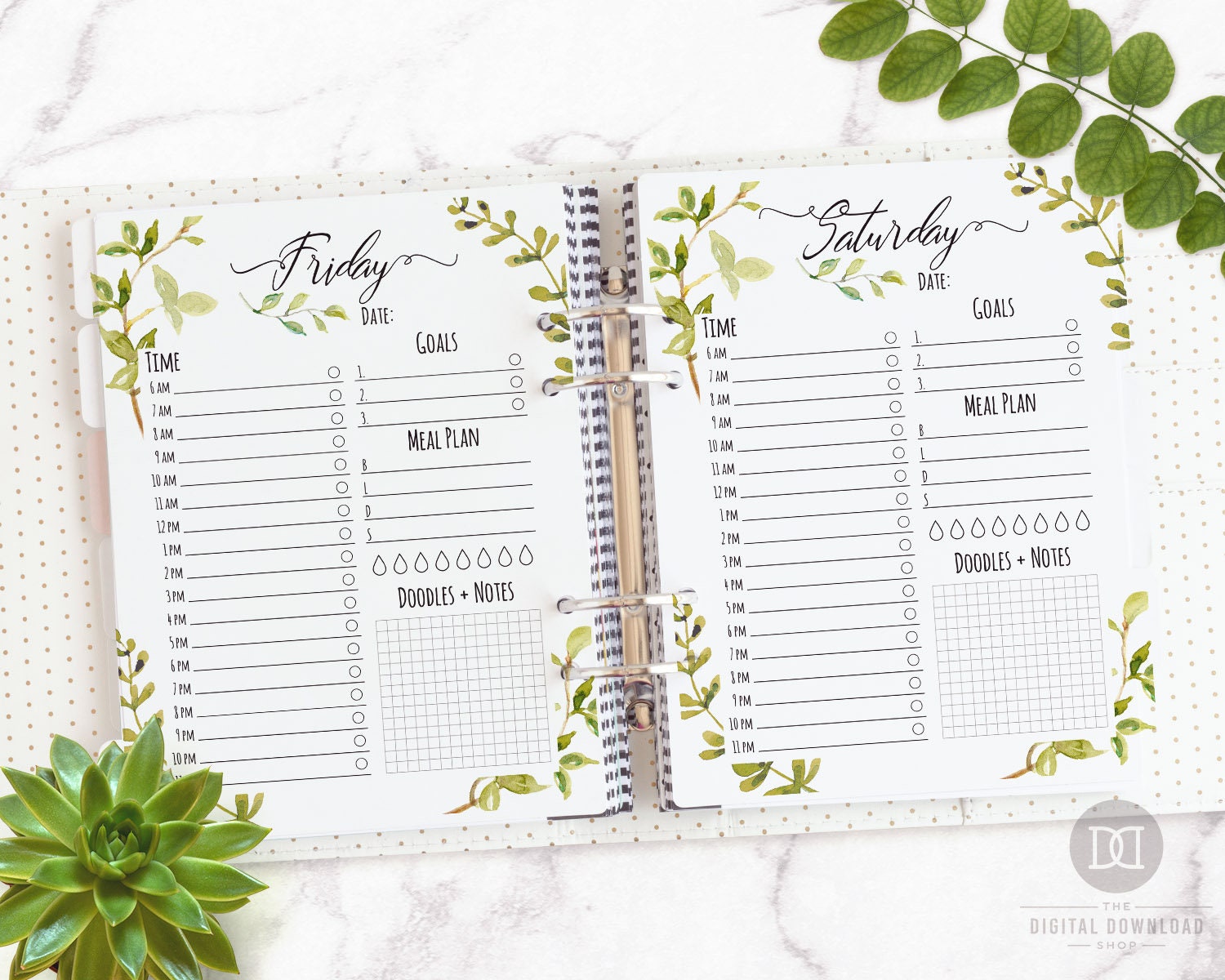 Daily Planner Printable Watercolor Greenery Undated Daily - Etsy UK
