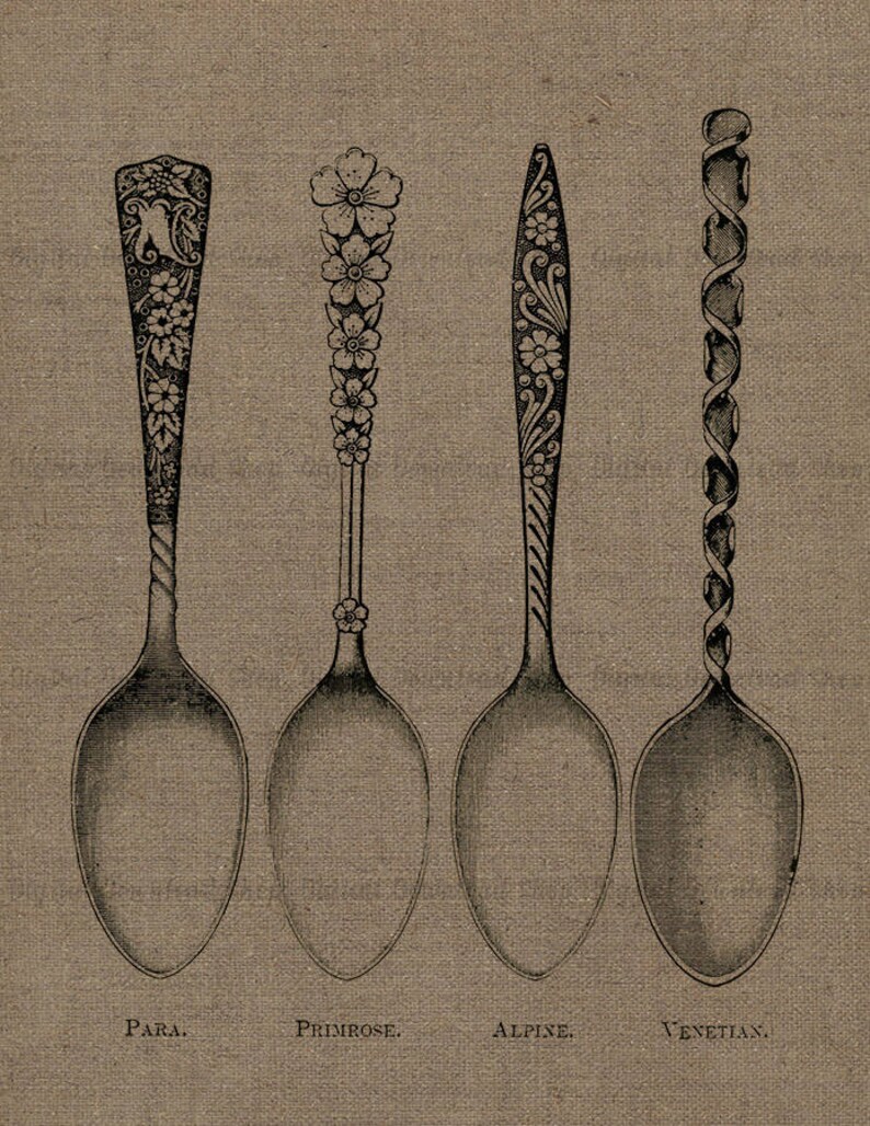 4 Spoons Vintage Printable Art Spoon Transfer Image Etsy